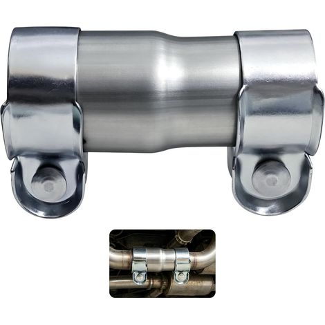 Manchon Réducteur Échappement 40mm à 45mm, Collier d'Échappement Double en Acier Inoxydable, Connecteur de Tuyau Universel pour Pot d'Échappement, Adaptateur Inox Longueur 120mm