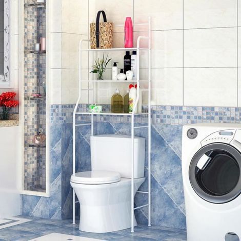 Meuble de Rangement Dessus WC Blanc en Inox Avec 3 Niveaux Plateaux L. 55 x l. 26 x H. 165 cm (1/3)