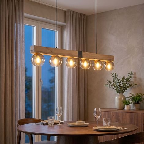 Lampada a sospensione a LED Lampada da sala da pranzo Regolabile in altezza Vetro marrone L 140 cm (1/5)