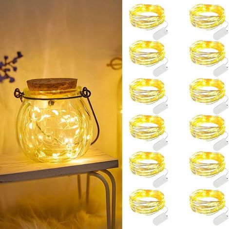 Set di 12 luci a stringa LED, 2 m, 20 LED, impermeabili IP65, luce bianca calda per decorazioni interne ed esterne, feste, Natale, camere da letto
