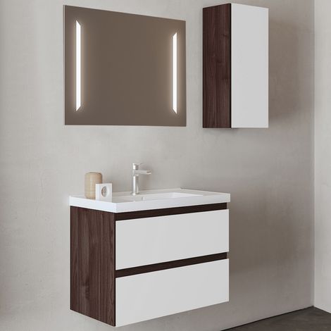 Mobile da bagno sospeso 82 cm Olmo Caffe' con lavabo e specchio LED - GRACE4 (1/3)