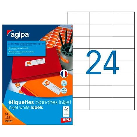 Etiquette adresse jet d'encre 70 x 37 mm Agipa 102498 blanche - Boîte de 2400 (1/2)