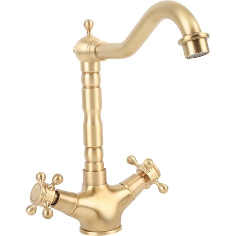 Robinet vasque évier compact laiton deux manettes eau chaude froide orientable pour cuisine salle de bain (1/5)