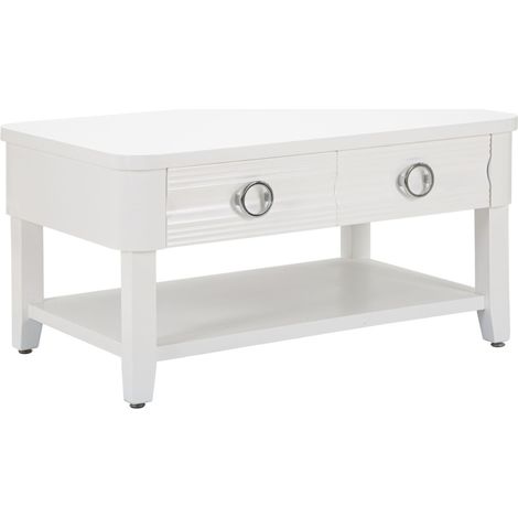Table Basse en Bois "Shine" 90cm Blanc (1/5)