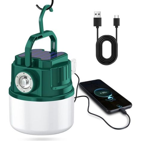 Lampe de camping solaire 3000 mAh, lanterne LED portable et lumineuse, rechargeable, 4 modes d'éclairage, chargeur USB, lampe de tente étanche pour urgence extérieure [Classe énergétique G] (1/5)