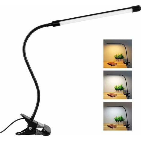 Lampe De Bureau - USB 8 W - Bras Flexible 38 Cm - Clip 3-5 Cm - 3 Couleurs 10 Niveaux - Noir - 1 Pièce