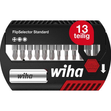 Wiha Bit Set FlipSelector 13 teilig I mit Gürtelclip I Standard 25 mm Kreuz, Pozidriv, TORX® I magnetischer Bithalter I 1/4 Zoll C6,3 (39060) (1/5)
