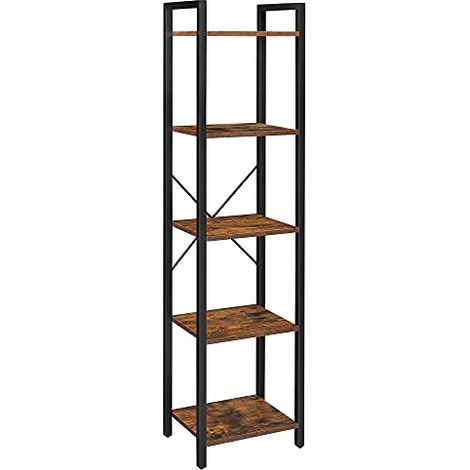 Bibliothèque à 5 niveaux, étagère de rangement sur pied avec cadre en acier, pour salon, bureau, salle d'étude, couloir, style industriel, marron rustique et noir LLS100B01 (1/5)