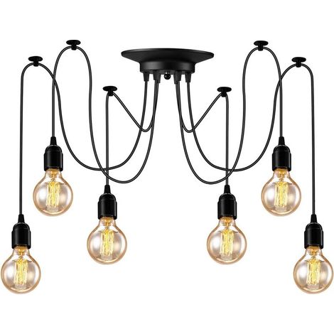 Lustre Araignee Suspension 6 têtes Lampe Suspendue Industrielle Lustre Retro Suspension Luminaire Vintage pour Salon Cuisine Salle Chambre(non ampoules) (1/5)