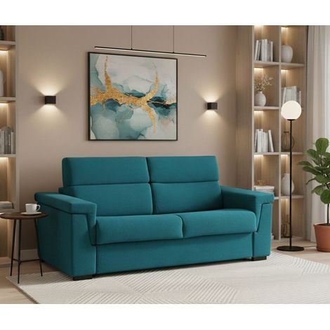 Dmora - Sofá fijo 2 plazas Ondina, Sofá lineal para salón, acolchado, desenfundable, calidad 100% Made in Italy, 185x95 h100 cm, Azul claro (1/4)