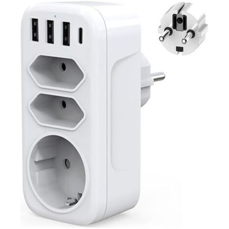 ALLIANDISUlisem Multiprise Murale USB C Adaptateur Prise Electrique 4000W Chargeur USB Multiple avec 3USB + Type c, 1 Prise Schuko et 2 Prises Euro pour Maison,Cuisine et Bureau (1/4)