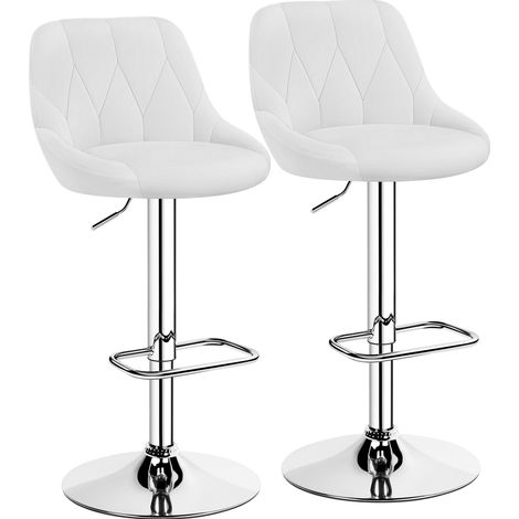 Yaheetech Set 2 Sgabelli Bar Alti Bianchi Altezza Regolabile Cucina Design Moderni con Schienale Girevole Imbottiti in Finta Pelle Poggiapiedi Metallo Bianco