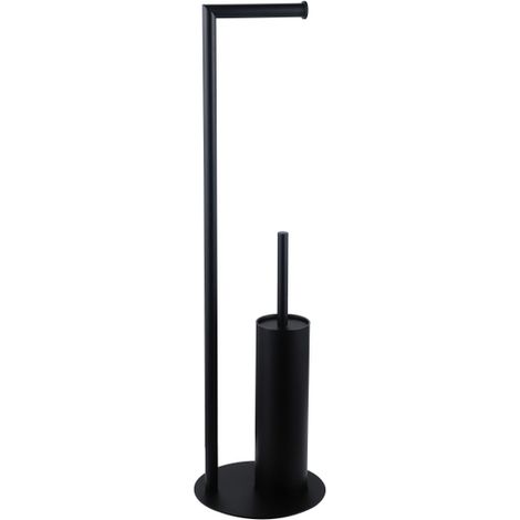 FugaFlow Eccelente Porte-rouleau de toilette indépendant avec brosse WC - noir mat
