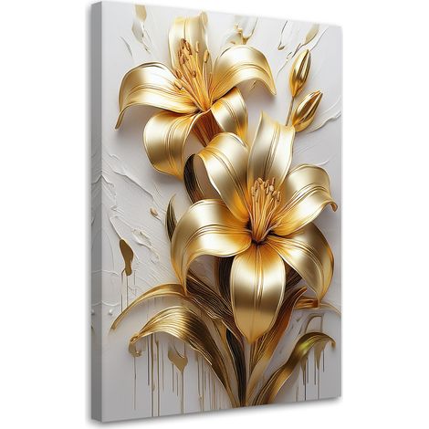 Tableau déco Fleurs dorées peintes avec glamour 60x90 (1/5)