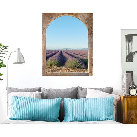 Sticker Fenêtre 3D 60x75cm - Déco Trompe l'Oeil Lavande du Sud, Effet 3D Réaliste (1/4)