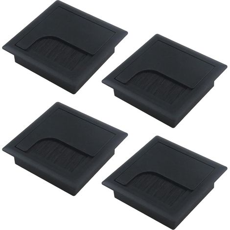 pièces - Passe-câble - Joint brosse - Rectangulaire - Cache-câble - Capuchon en plastique avec ouverture - 80 mm x 80 mm - Pour prises et cordons - Noir - Organisateur de câbles - Joint brosse - Dissi (1/4)