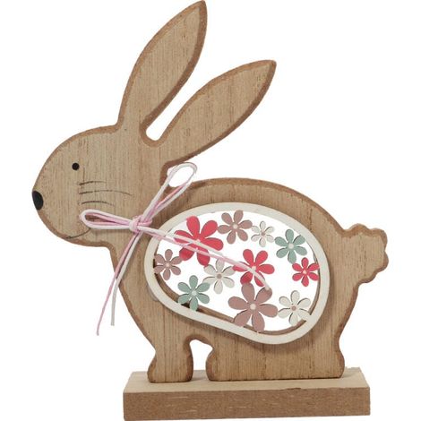 Figura decorativa de liebre de 13 cm, de madera. (1/3)