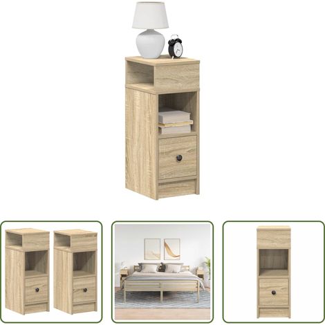 Nachtkommode -  Nachttische 2 Stk. mit Schublade Sonoma-Eiche 25x31x66 cm (1/5)