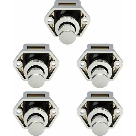 Serrure de meuble 5 PCS Mini Bouton Poussoir Tiroir Armoire Porte Verrouillage Caravane Camping-Car Bateau Chrome Bouton (1/5)