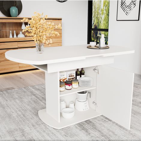 Mesa de comedor extensible 110/130x70x75 cm blanco y dorado en tablero de partículas con almacenamiento (1/5)