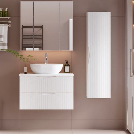 Ensemble meuble simple vasque 80cm et colonne Tao Blanc (1/5)