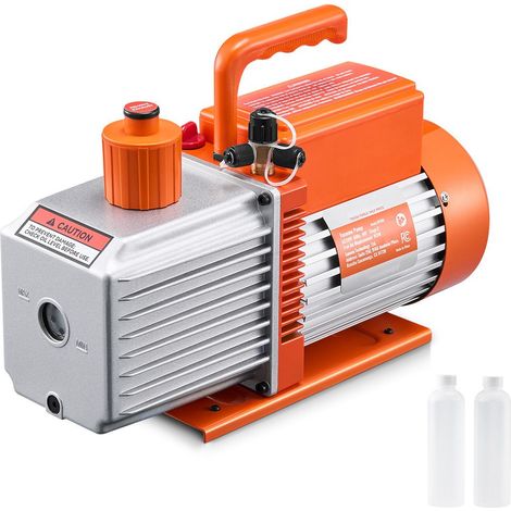 Pompe à vide 254 L/min (9 CFM), 2 étages à palettes, pour systèmes R134a R22 R410a, kit avec bouteille d'huile, entretien climatisation auto et dégazage résine. (1/5)