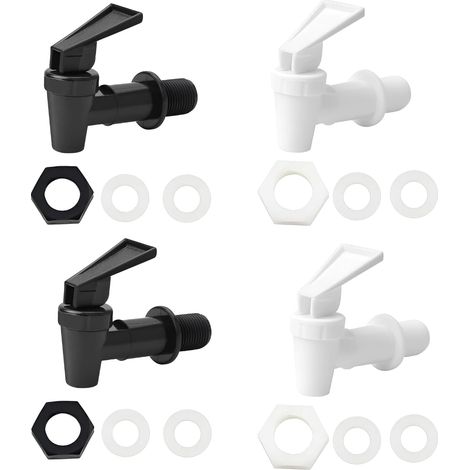 Robinet distributeur de boissons en verre 4 pièces, robinet distributeur de boissons étanche en PP pour les barbecues, les pique-niques, les fêtes au bord de la piscine (2 Noirs + 2 Blancs)