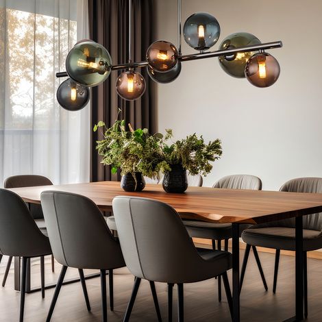 Plafonnier LED 9 flammes en verre – Couleur bronze, vert, pétrole – 9x 3,5W 350Lm blanc chaud – Dimensions 87x30x38 cm – IP20 (1/5)