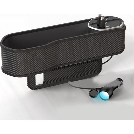 3-in-1 Auto-Ladegerät-Sitzorganizer, großes Fassungsvermögen, robustes ABS, Sitzspalt-Organizer mit Schnelllade-USB-Anschluss, 2 Kohlefaserkabel (1/5)