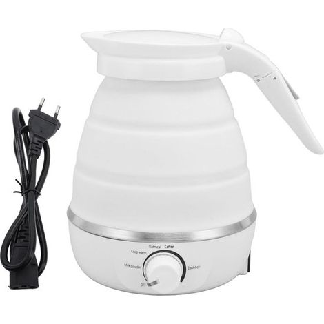 Bouilloire de voyage pliable, chauffe rapide, silicone alimentaire, 600 ml, blanche (1/5)
