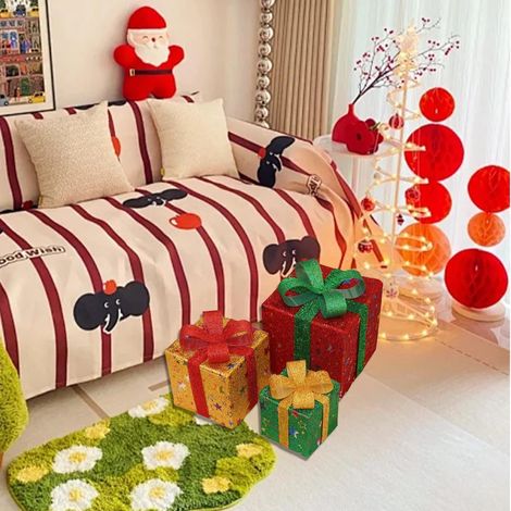 Confezione da 3 scatole luminose natalizie per nuovi prodotti, decorazioni natalizie con fiocco natalizio, scatole luminose a LED natalizie per esterni, decorazioni luminose natalizie con scatola per (1/4)