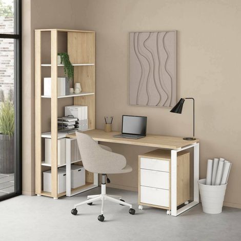 Dmora - Escritorio Etienne, Escritorio multiusos, Mesa de oficina para PC, El plan de trabajo, 184x80 h205 cm, Roble y Blanco (1/5)