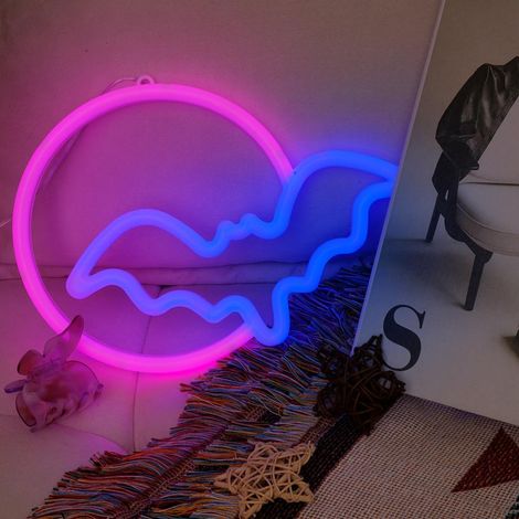 Halloween-Neonreklame mit Mond und Fledermaus, LED, USB-Batteriebetrieb, zur Wanddekoration im Schlafzimmer, in der Bar, auf Partys, Geschenk für Kinder (1/5)
