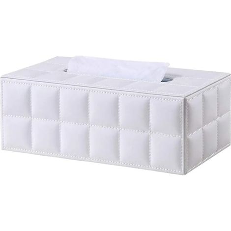 Boîte à serviettes rectangulaire en cuir blanc, env. 25 x 14 x 9,5 cm, en polyuréthane, pour bureau (1/5)
