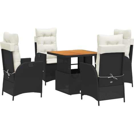 Ensemble à manger de jardin coussins 5pcs  Mobilier de jardin Noir Résine tressée (1/5)