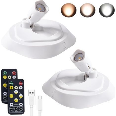 Ynkkvre - Projecteur LED sans fil avec télécommande et minuterie pour éclairage intérieur projecteur à piles pour peindre des cibles de fléchettes et décorer les murs (lot de 2 blancs) (1/5)