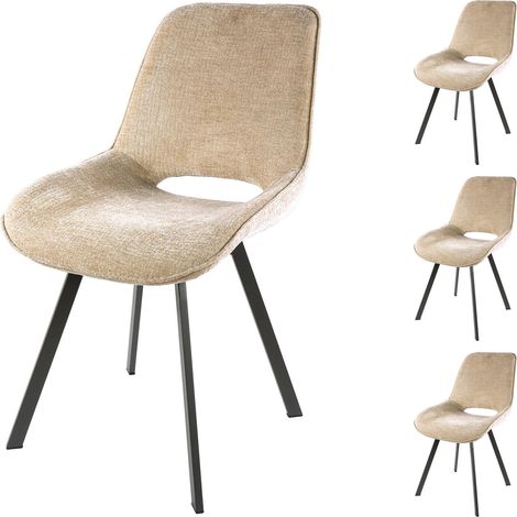 Lot de 4 chaises repas 51x63x87 cm en tissu doux sable et métal
