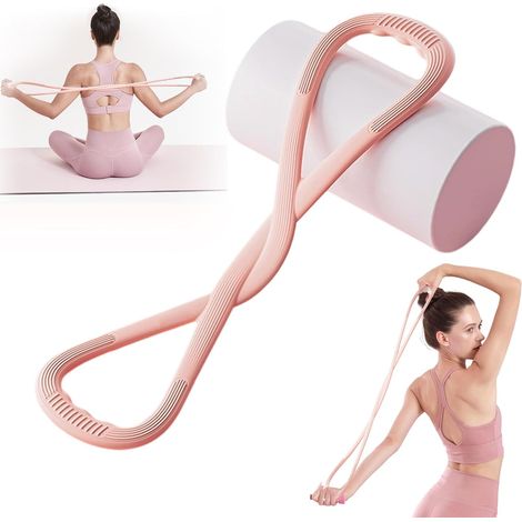 Bandes de résistance élastiques pour l'entraînement - Bandes élastiques en caoutchouc avec poignées - Entraînement du dos - Équipement de fitness pour le yoga et le Pilates - Rose (1/4)