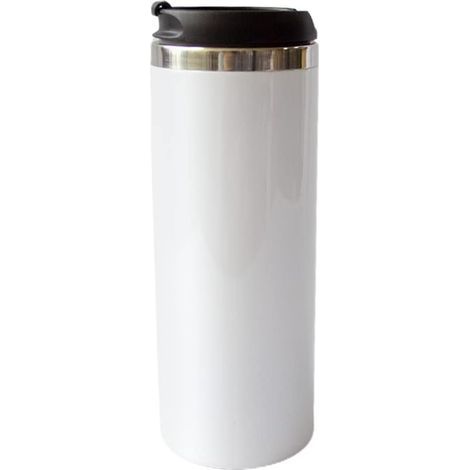 Gobelet isotherme vierge de 450 ml (15 oz) avec couvercle, double paroi, en acier inoxydable, revêtement en poudre durable, blanc. (1/5)