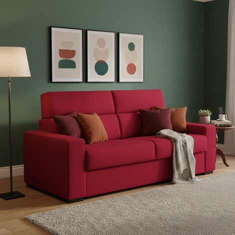Schlafsofa 2-Sitzer Casabona, abziehbar, mit Stauraum, Made in Italy, klappbar, 180x95 cm, Rot (1/5)
