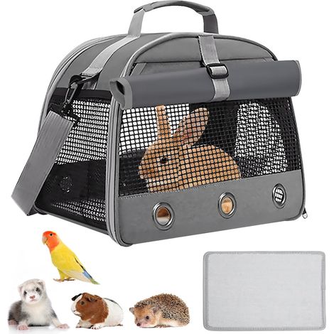 Sac De Transport pour Petits Animaux,35x25x23CM Sac De Voyage pour Animal Domestique,Sac De Transport pour Cochon d'Inde pour Lapins,Hamsters,Hérissons,Cochons d'Inde,Petits Animaux Domestiques,Gris (1/5)