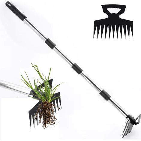 1 Pièce - Désherbeur - Arrache Mauvaise Herbe - Outil 2 en 1 - Manche Long Ergonomique - Pour Jardin Pelouse Cour - Noir - 152cm (1/5)