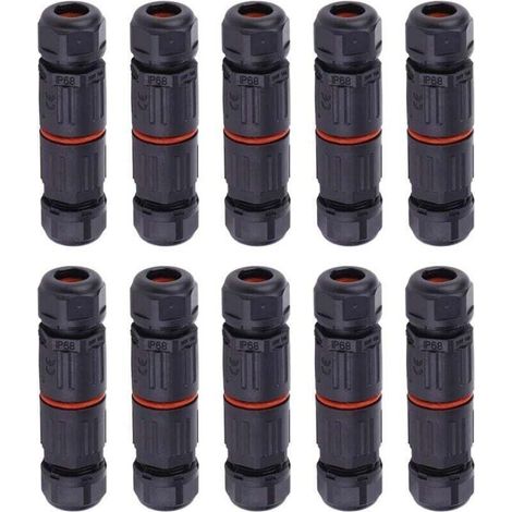 10 PCS IP68 Etanche Connecteur de Câble Electrique, Femelle 3 Broches Connecteurs Etanches Prise de Courant Extérieure Raccord de Connecteur Fil Etanche (1/4)