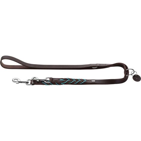 Solid Education Cord Laisse réglable, Couleur : Marron foncé/Turquoise, tressée à la Main, 3 Positions, Cuir de Vachette Robuste avec Corde contrastée et Pendentif en Cuir, Taille 20/200 (1/3)