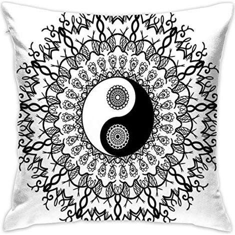 YING YANG THROW PILLOW CUSHION COVER, VINTAGE YIN YANG MANDALA PATTERN ETHNIC MOTIVATIONAL ORIENTAL BOHEMIAN DESIGN,DECORATIVE S