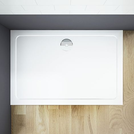 AICA 1400x760mm Slimline Rectangle Shower Enclosure Stone Tray Free Waste