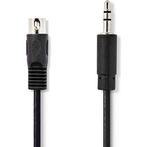 Cable de Audio DIN  DIN 5 pines macho  3.5 mm Macho  Niquelado  2.00 m  Redondo  PVC  Negro  Label