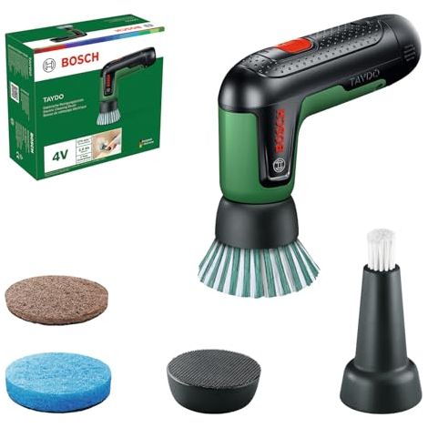Bosch TAYDO (UniversalBrush 4V) Cepillos eléctricos a batería (cepillo, cepillo para detalles, soporte de almohadillas, almohadilla abrasiva resistente, almohadilla de microfibra que no raya, caja)