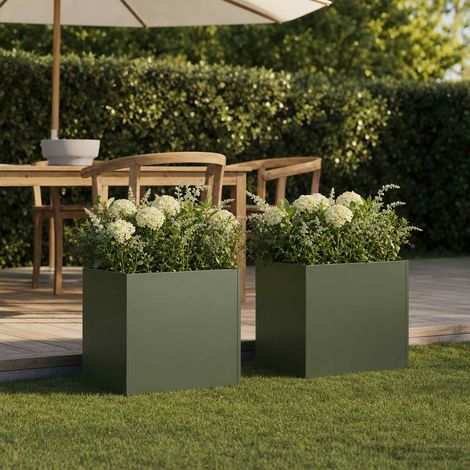 vidaXL Macetero de Jardín 2 uds. Verde oliva 20 x 20 x 20 cm (1/5)