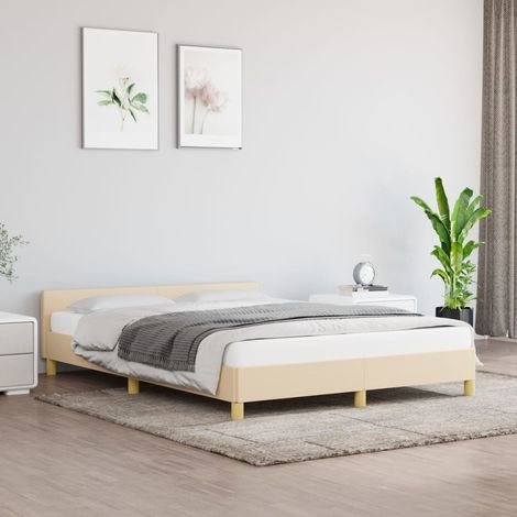 Lit double,Lit adulte,Cadre de lit avec tête de lit Crème 140x190 cm Tissu678378 (1/5)